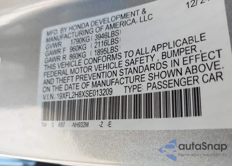 2025 Honda Civic Sport из США, поврежденный, VIN 19XFL2H8XSE013209